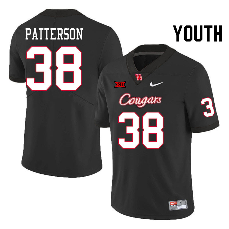 Youth #38 Michael Patterson Houston Cougars Big 12 XII College Football Jerseys Stitched-Black - Click Image to Close